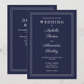 Eleganter Border QR Code Navy Blue Wedding Einladung (Vorne/Hinten)