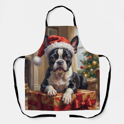 Eleganter Boston-Terrier-Hund Weihnachtsgeschenk Schürze (Vorderseite)