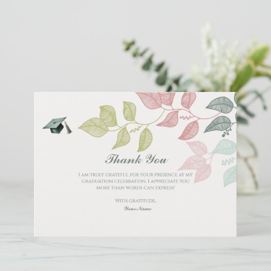 Eleganter botanischer Abschluss Dankeschön-Karte Einladung (Stehend Vorderseite)