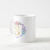 Eleganter botanischer Anfangsbuchstabe und rosa Ro Kaffeetasse (Vorderseite Links)