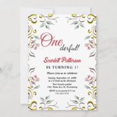 Eleganter botanischer Aquarell Floral 1. Geburtsta Einladung (Vorderseite)