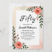 Eleganter Botanischer Aquarellfarben, 50. Geburtst Einladung (Vorderseite)