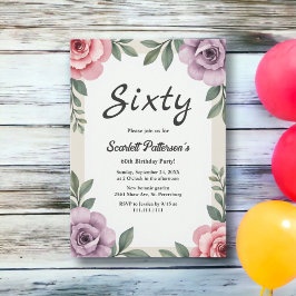 Eleganter Botanischer Aquarellfarben, 60. Geburtst Einladung