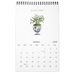 Eleganter Botanischer Aquarellkalender 2026 Kalender