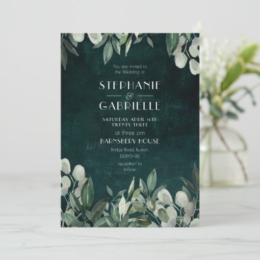 Eleganter Botanischer Blattjäger mit Wasserfarbe g Einladung (Stehend Vorderseite)