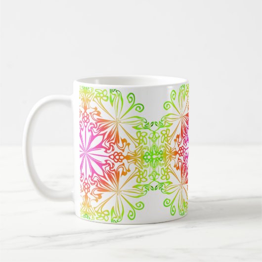 Eleganter botanischer Boho farbenfroher Mandala Kaffeetasse (Links)