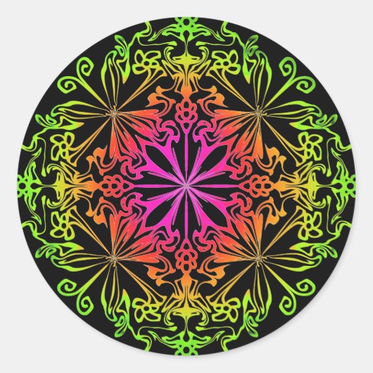 Eleganter botanischer Boho farbenfroher Mandala Runder Aufkleber (Vorderseite)