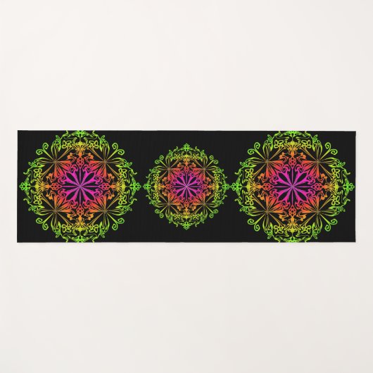 Eleganter botanischer Boho farbenfroher Mandala Yogamatte (Vorderseite (Horizontal))