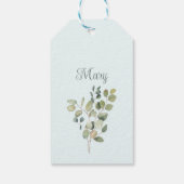 Eleganter Botanischer Chic Eukalyptus Grünes Budge Geschenkanhänger (Rückseite)