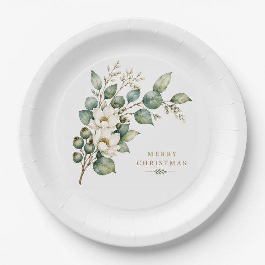 Eleganter botanischer Eukalyptus-Weihnachtspapiert Pappteller (Vorderseite)