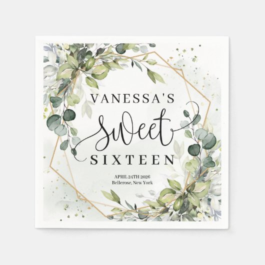 Eleganter botanischer Eukalyptusgold Süß 16 Serviette (Vorderseite)