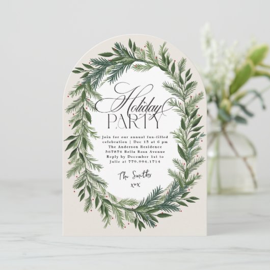 Eleganter Botanischer Feiertag Weihnachtsfeier Einladung (Stehend Vorderseite)