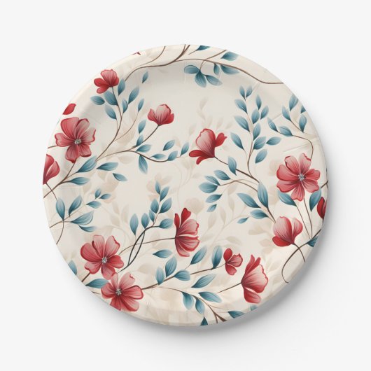 Eleganter botanischer floraler Zweig Pappteller (Vorderseite)