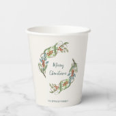 Eleganter botanischer Frohe Weihnachtskranz Pappbecher (Rückseite)