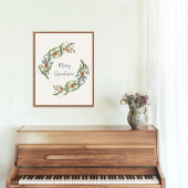 Eleganter botanischer Frohe Weihnachtskranz Poster