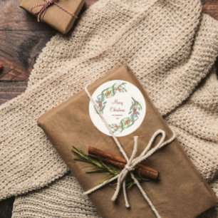 Eleganter botanischer Frohe Weihnachtskranz Runder Aufkleber