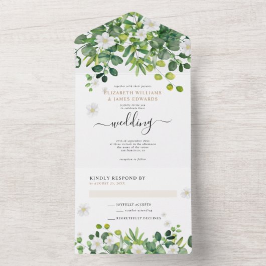 Eleganter botanischer Garten Frühjahrssommer Hochz All In One Einladung (Innen Boden)