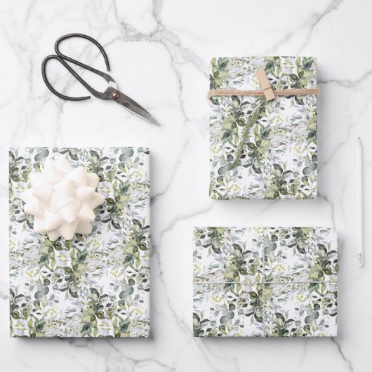 Eleganter botanischer grüner Eukalyptus geometrisc Geschenkpapier Set (Vorderseite)