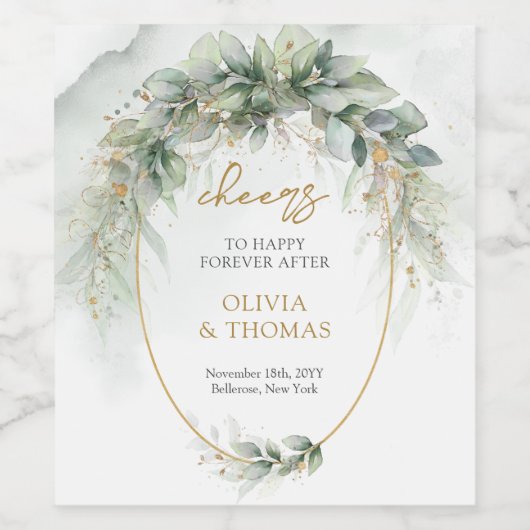 Eleganter botanischer grüner Eukalyptus geometrisc Weinetikett (Einzelnes Label)