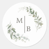 Eleganter Botanischer Hochzeitmonogramm-Umschlag A Runder Aufkleber (Vorderseite)