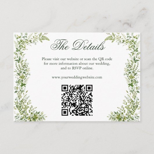 Eleganter Botanischer Hochzeits-Website-QR-Code Begleitkarte (Vorderseite)