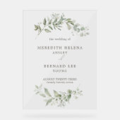 Eleganter botanischer Hochzeitsempfang Acrylschild (Vorderseite)
