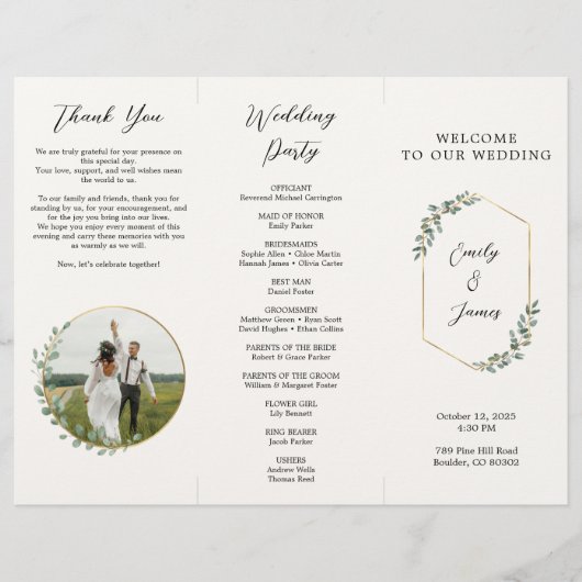 Eleganter botanischer Hochzeitsprogramm Flyer mit (Vorne)