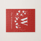 Eleganter botanischer Kranz Mit Monogramm Name Rot Puzzle (Horizontal)