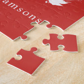 Eleganter botanischer Kranz Mit Monogramm Name Rot Puzzle (Seite)