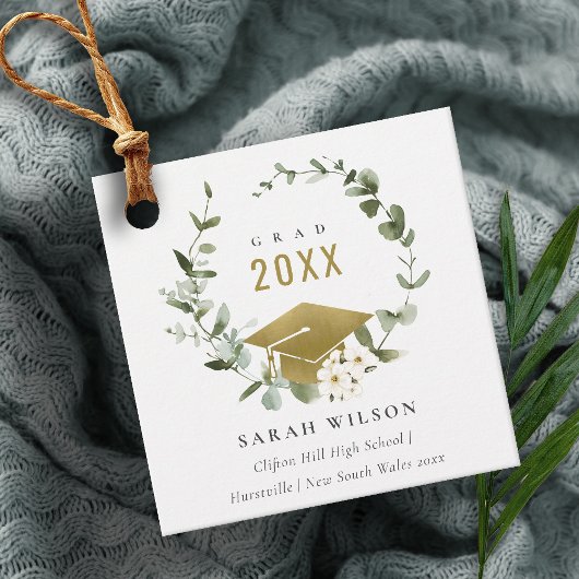 Eleganter botanischer Leafy Wreath Gold Abschluss Geschenkanhänger