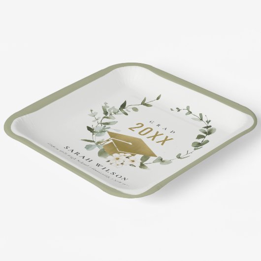 Eleganter botanischer Leafy Wreath Gold Abschluss Pappteller (Gewinkelt)