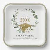 Eleganter botanischer Leafy Wreath Gold Abschluss Pappteller (Vorderseite)