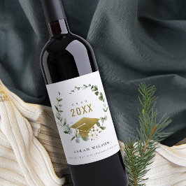 Eleganter botanischer Leafy Wreath Gold Abschluss Weinetikett