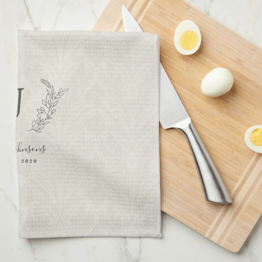 Eleganter botanischer Lorbeermonogrammname Geschirrtuch (Viertel Falte)