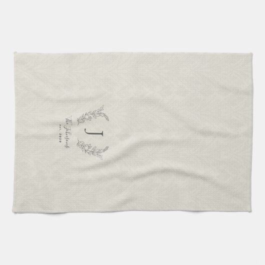 Eleganter botanischer Lorbeermonogrammname Geschirrtuch (Horizontal)