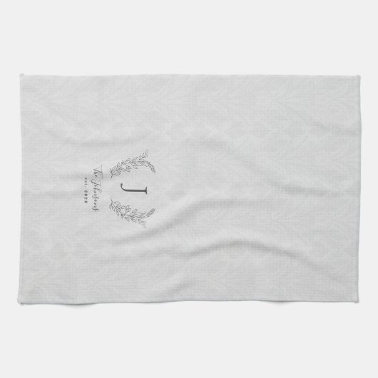 Eleganter botanischer Lorbeermonogrammname Geschirrtuch (Horizontal)