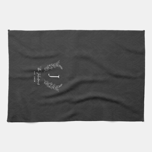 Eleganter botanischer Lorbeermonogrammname Geschirrtuch (Horizontal)