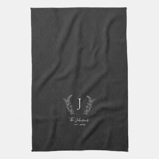 Eleganter botanischer Lorbeermonogrammname Geschirrtuch (Vertikal)