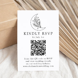 Eleganter botanischer Mond und Sterne QR Code Hoch RSVP Karte