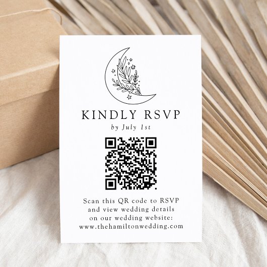 Eleganter botanischer Mond und Sterne QR Code Hoch RSVP Karte