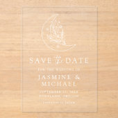 Eleganter botanischer Mond und Sterne Save the Dat Acryleinladungen (Vorderseite)