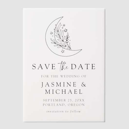 Eleganter botanischer Mond und Sterne Save the Dat Pergament Einladungen (Vorderseite)