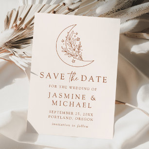 Eleganter Botanischer Mond und Sterne Terrakotta Save The Date