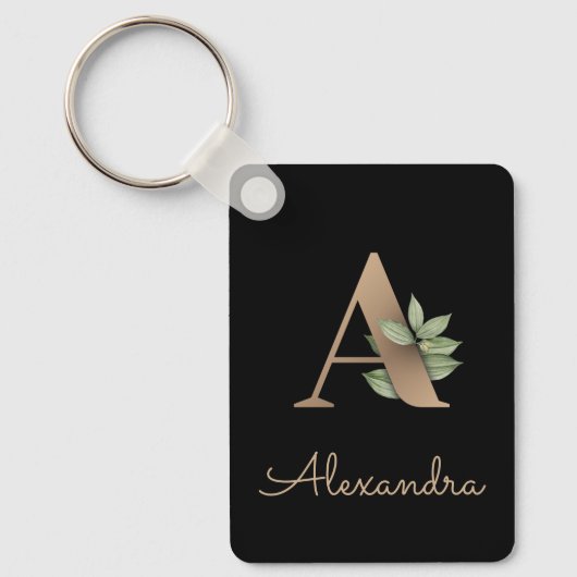 Eleganter Botanischer Monogram Gold Letter A-Schlü Schlüsselanhänger (Vorderseite)