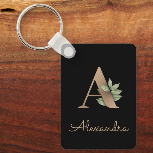 Eleganter Botanischer Monogram Gold Letter A-Schlü Schlüsselanhänger (Vorderseite)