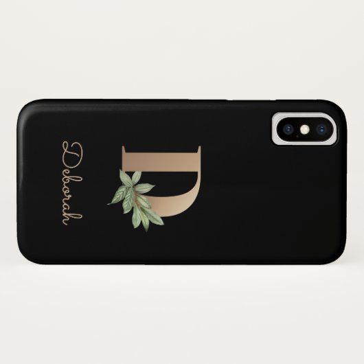 Eleganter Botanischer Monogram Gold Letter D Case-Mate iPhone Hülle (Rückseite (Horizontal))
