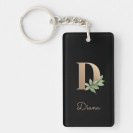 Eleganter Botanischer Monogram Gold Letter D Schlüsselanhänger