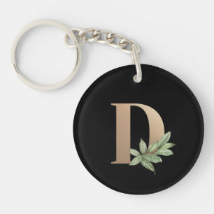 Eleganter Botanischer Monogram Gold Letter D Schlüsselanhänger