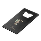 Eleganter Botanischer Monogram Gold Letter F Geldbeutel Flaschenöffner (Vorderseite Schrägansicht)