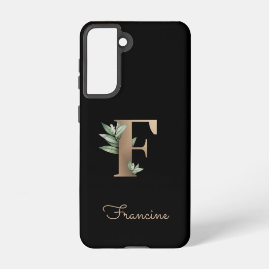Eleganter Botanischer Monogram Gold Letter F Samsung Galaxy Hülle (Rückseite)